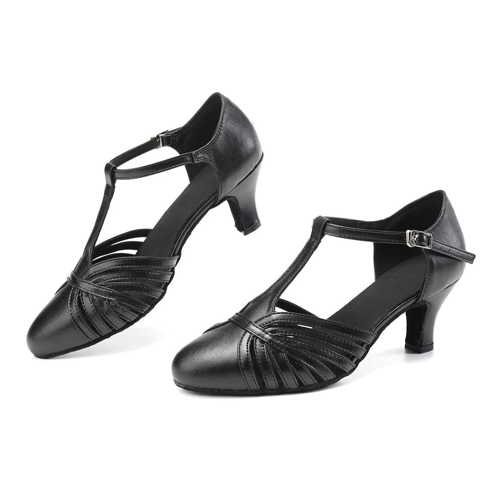 Women's PU Leather Retro Black Customized Heel Ballroom Dance Shoes Character Dance Shoes