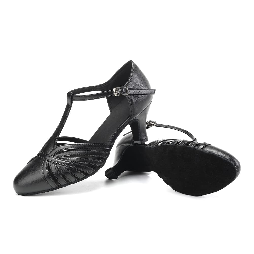Women's PU Leather Retro Black Customized Heel Ballroom Dance Shoes Character Dance Shoes
