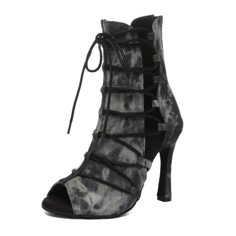 Women's Denim Customized Heel Dance Boots Salsa JazDance Shoes