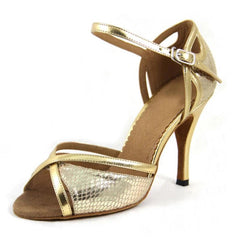 Women's Gold Leatherette Customized Heel Salsa Latin Dance Shoes Ballroom Dance Shoes
