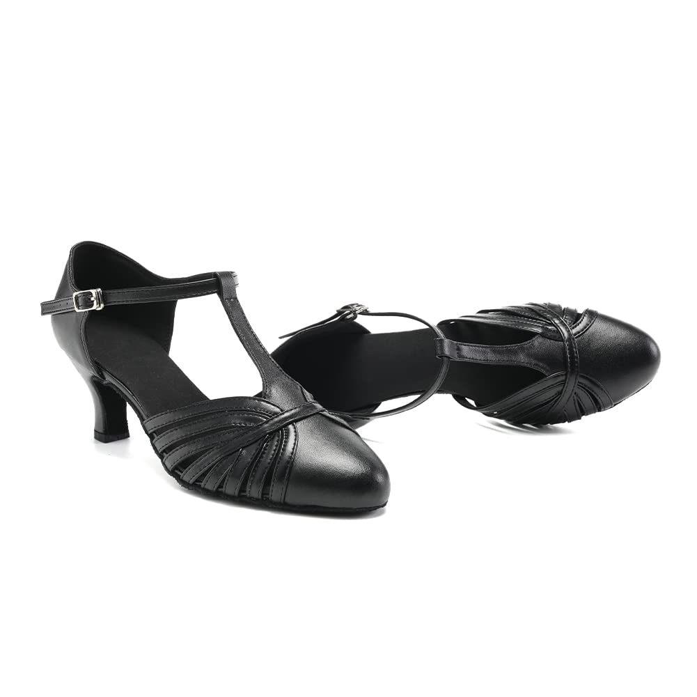 Women's PU Leather Retro Black Customized Heel Ballroom Dance Shoes Character Dance Shoes