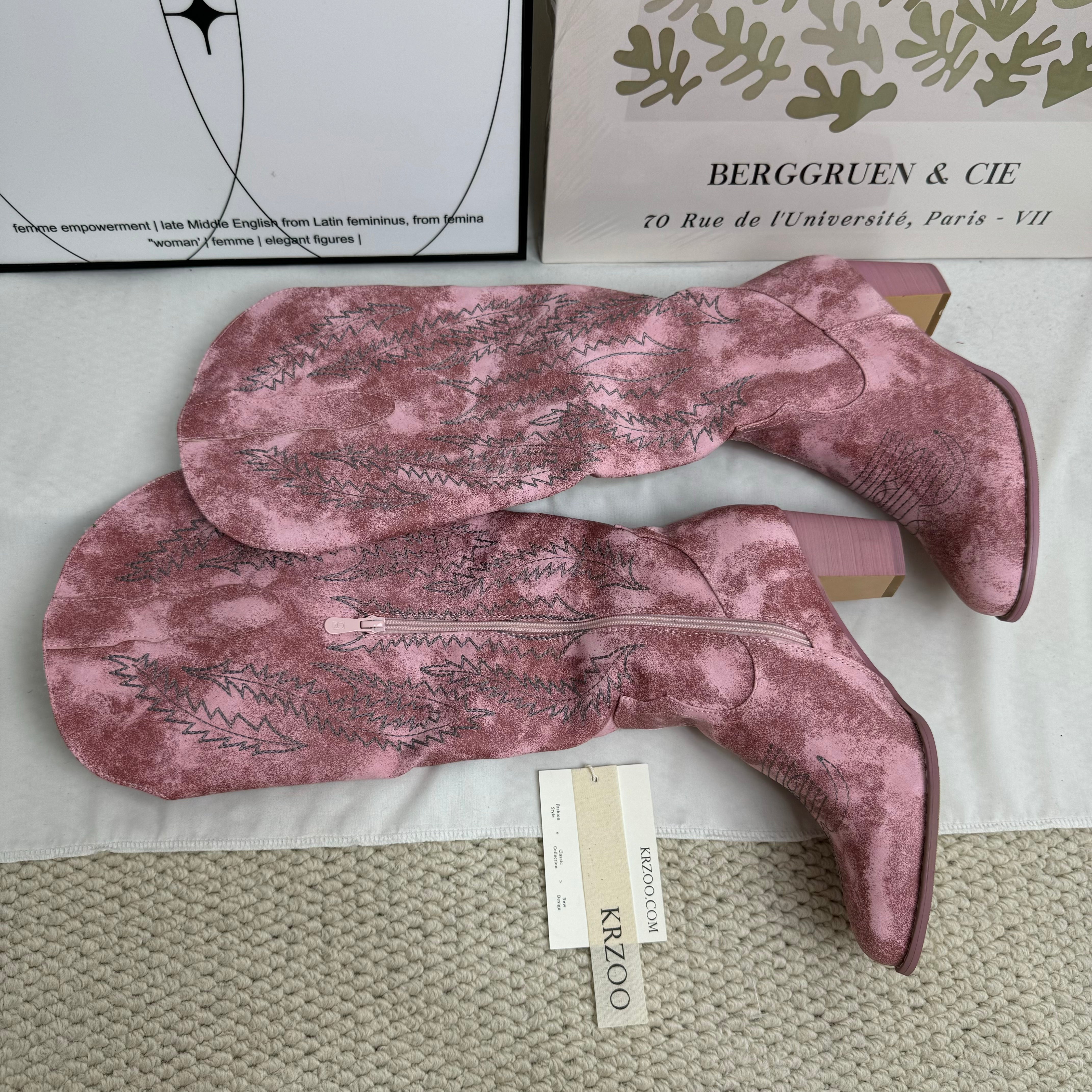 National style embroidered high-heeled boots