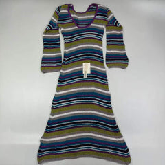 Round-neck backless long striped knitted dress