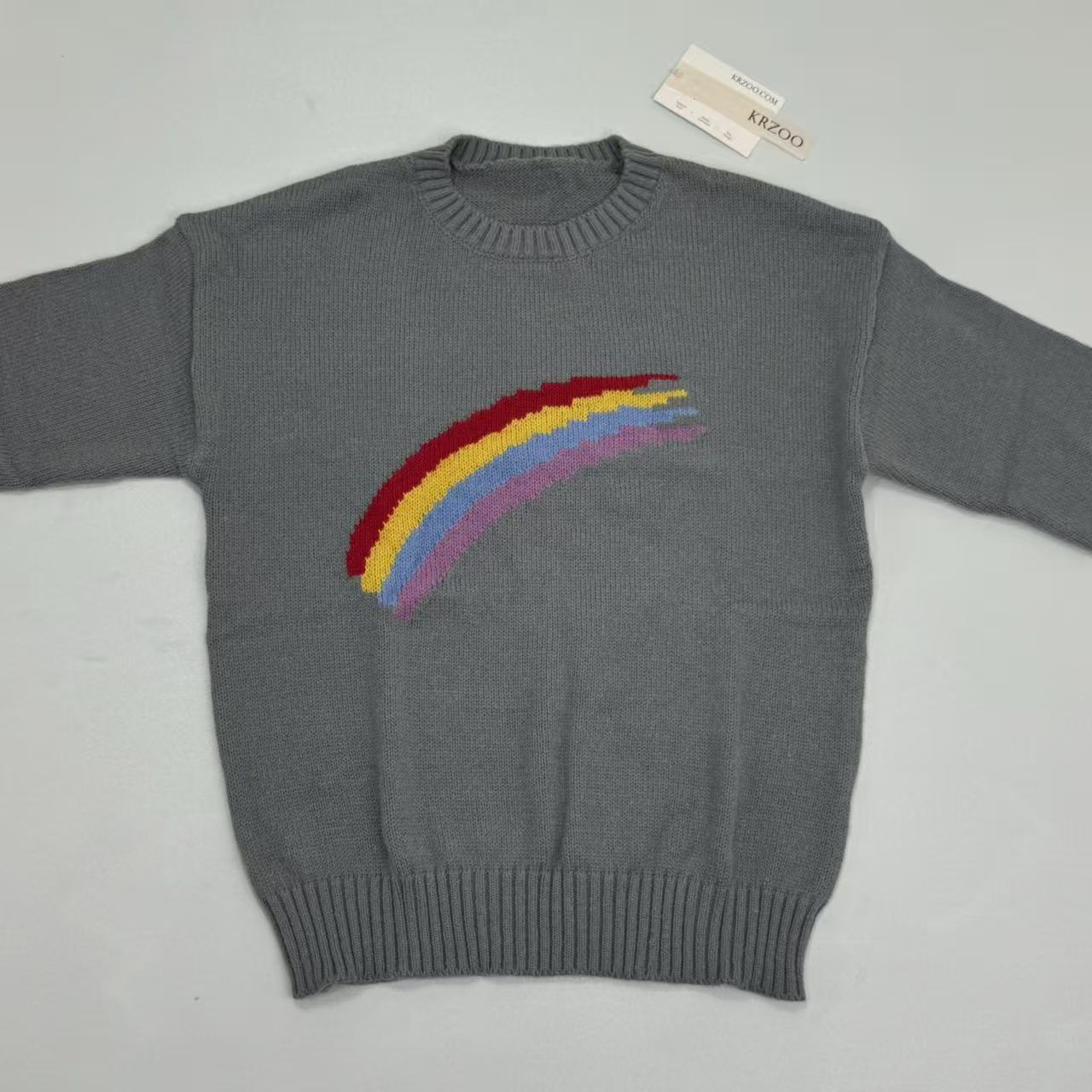 Rainbow Stripes Loose-Fitting Pullover Sweater