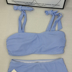 Two-piece striped high-waist swimming suit
