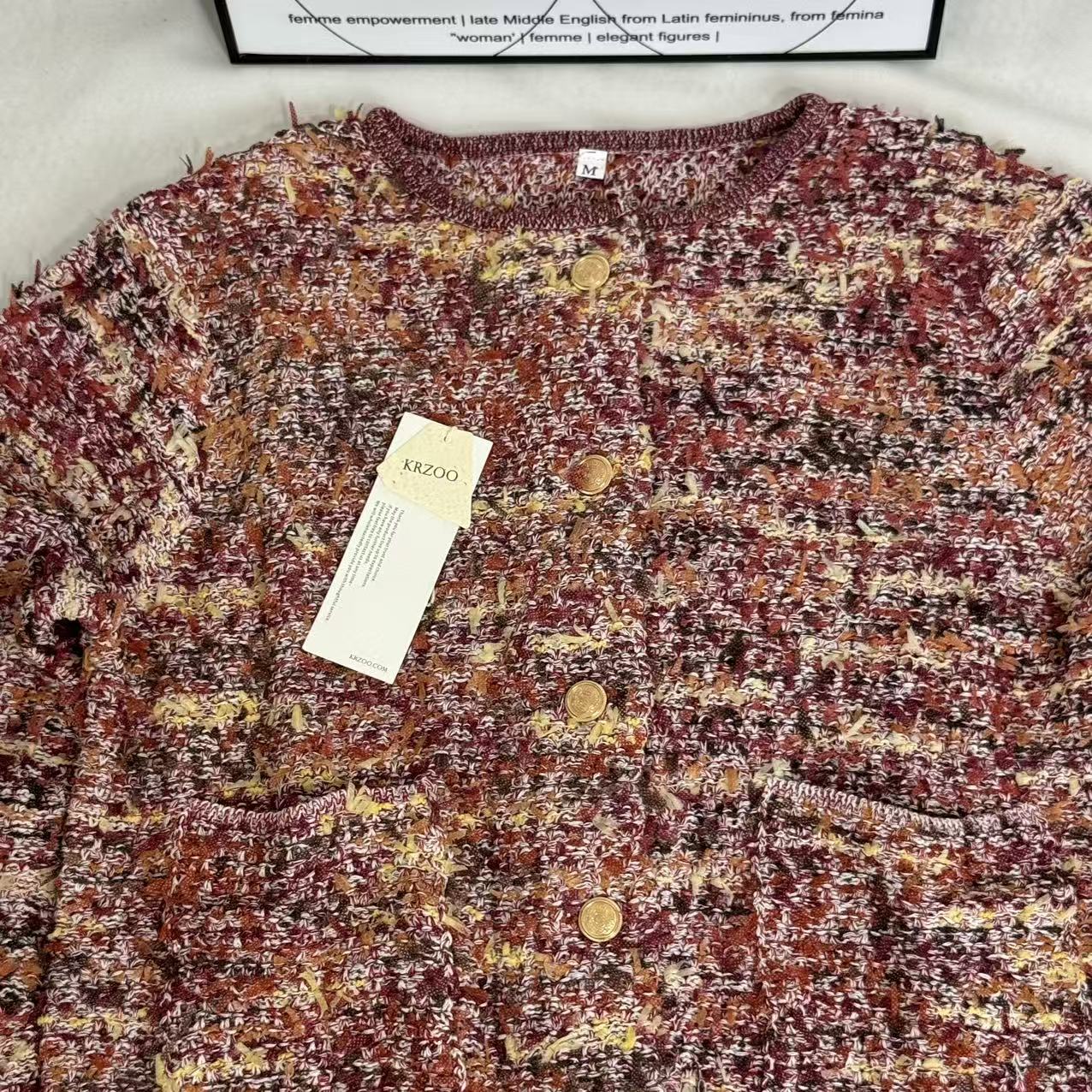 French-Style Round-Neck Long-Sleeve Cardigan