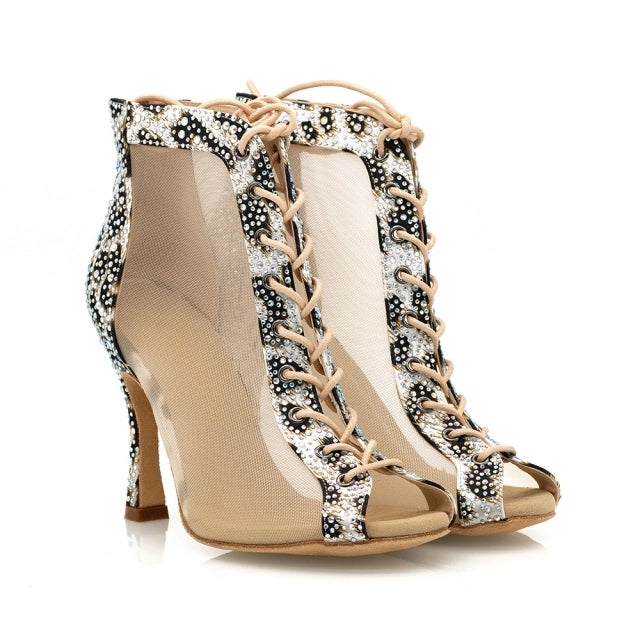 Women's Satin Rhinestone Customized Heel Dance Boots Salsa Shoes Ballroom Dance Shoes
