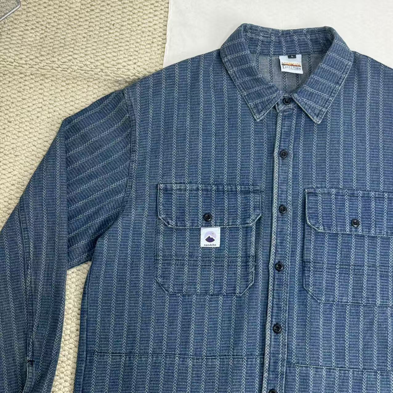 Washed Distressed Striped Long-Sleeved Shirt