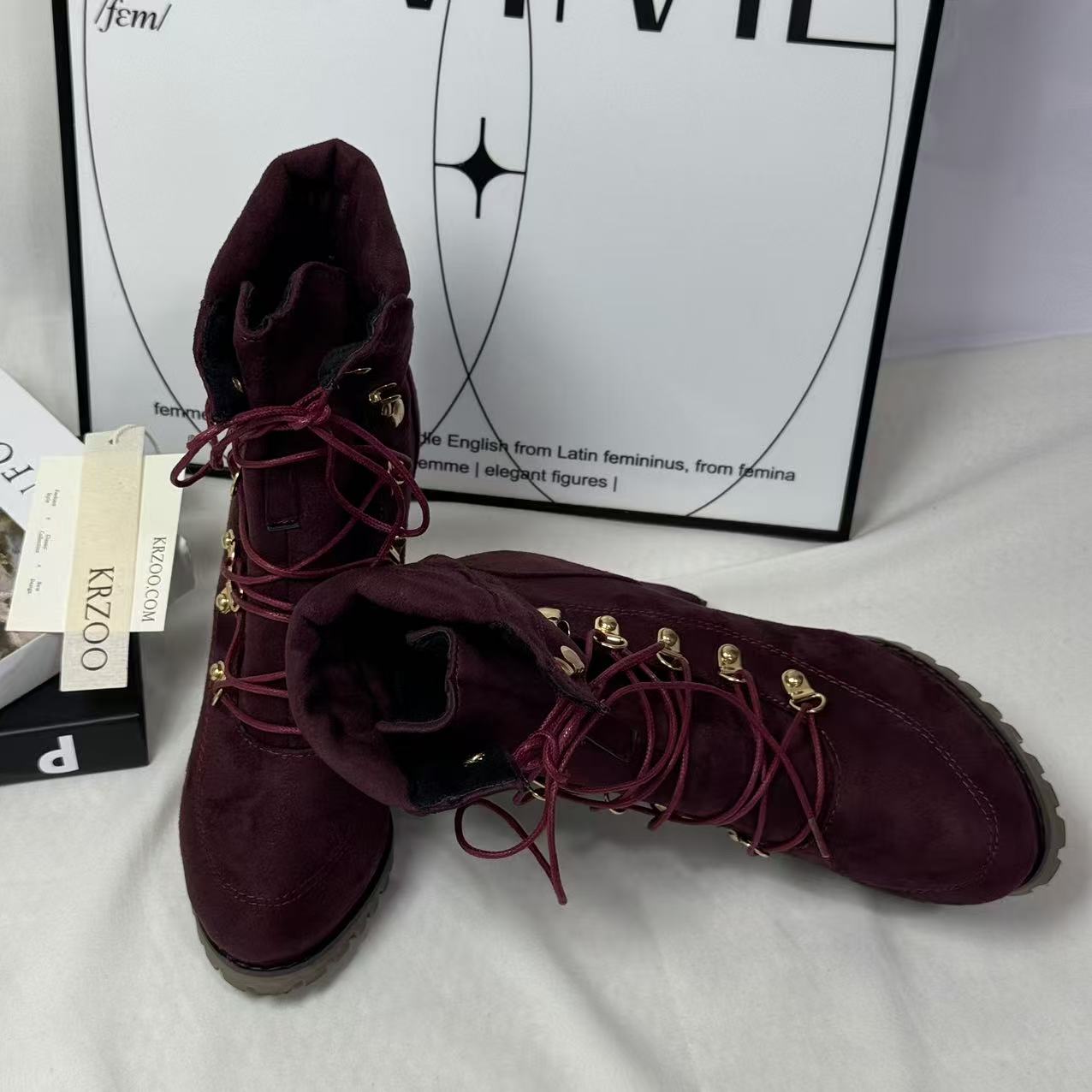 Front lace-up buckle boots