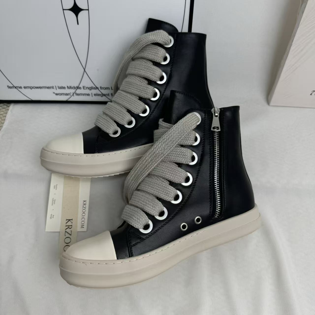 High-top zipper round-toe thick heel