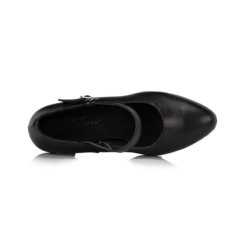 Women's Customized Heel Black Real Leather Ballroom Dance Shoes Character Dance Shoes