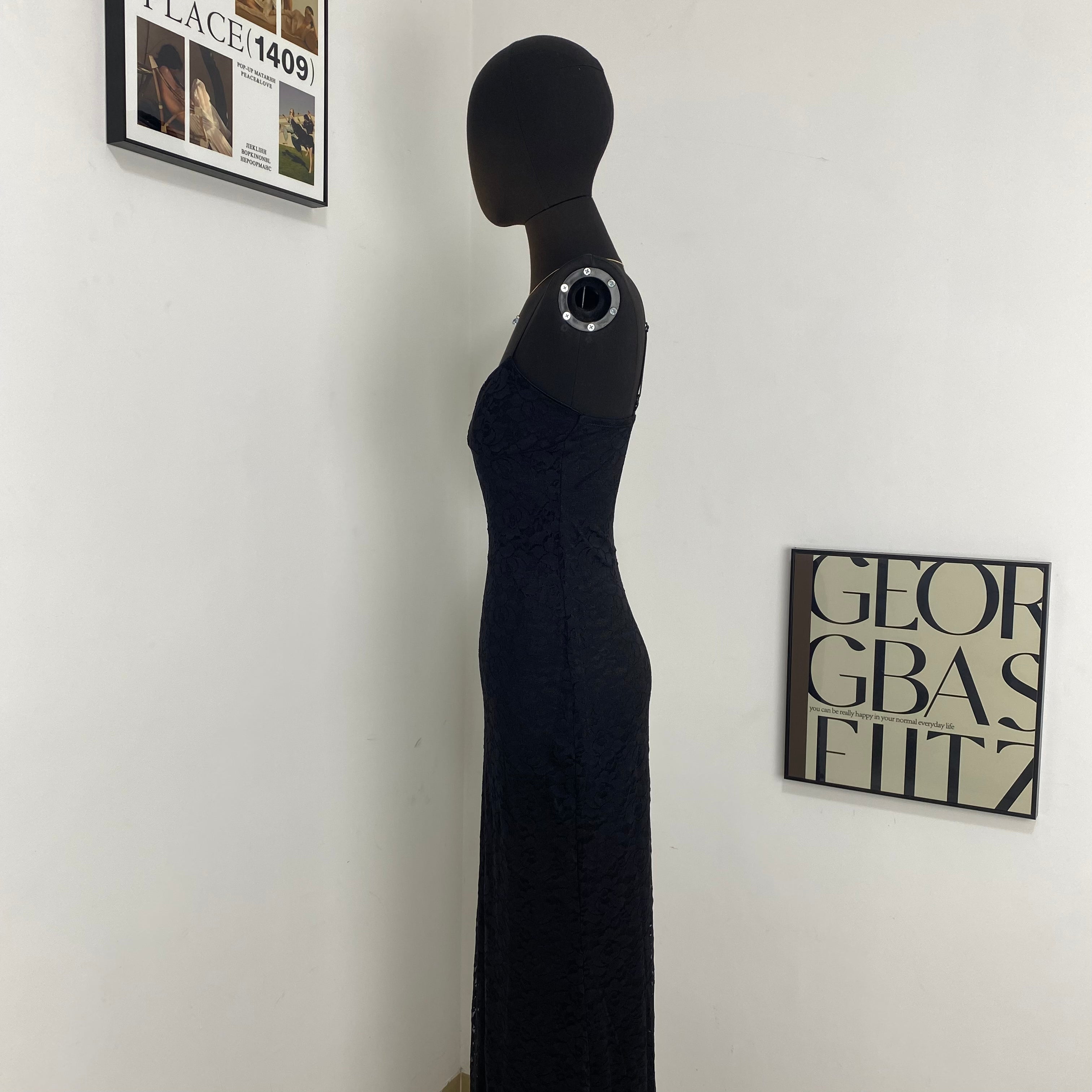 Black V-neck Lace Dress