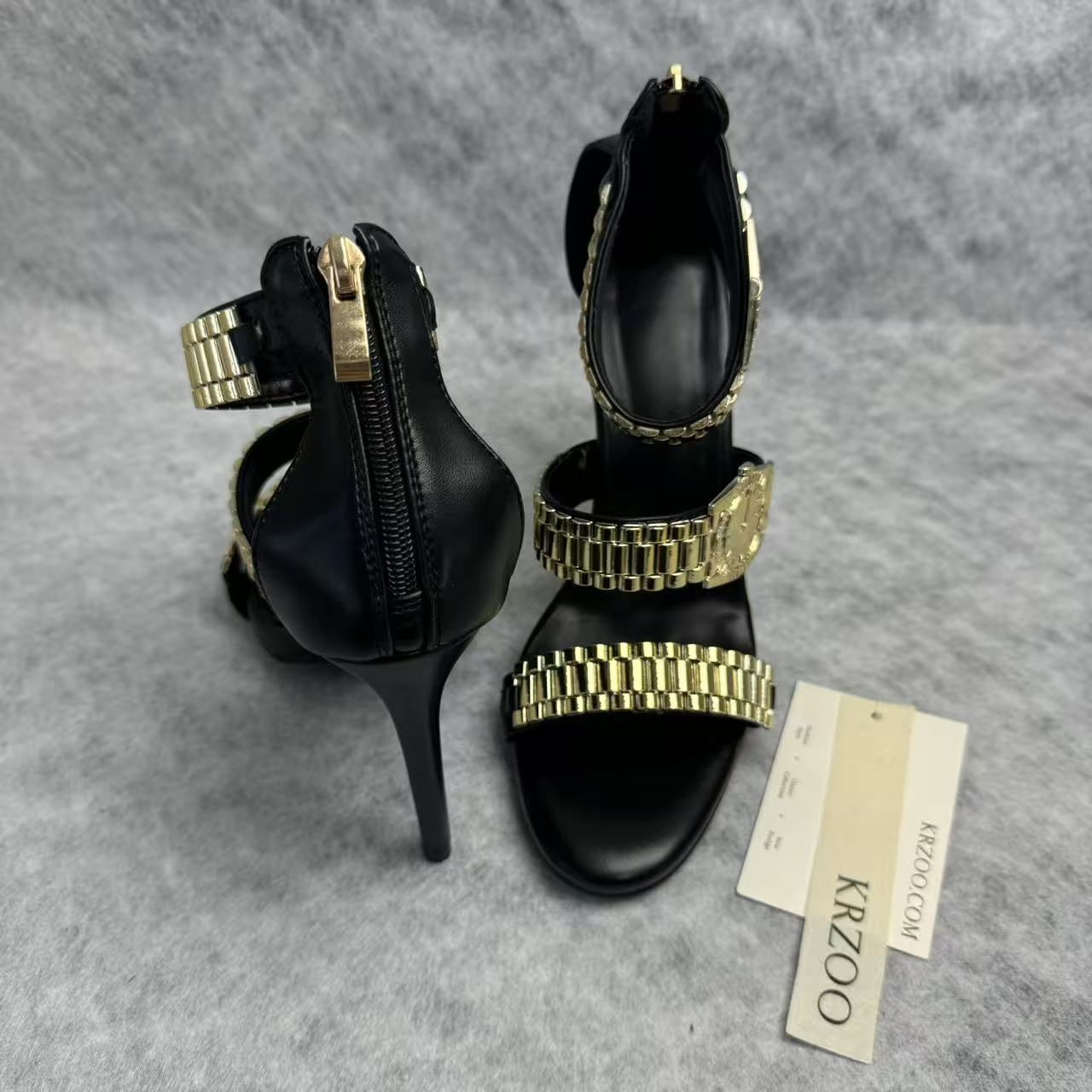 Metallic strap decoration for open-toe high heels