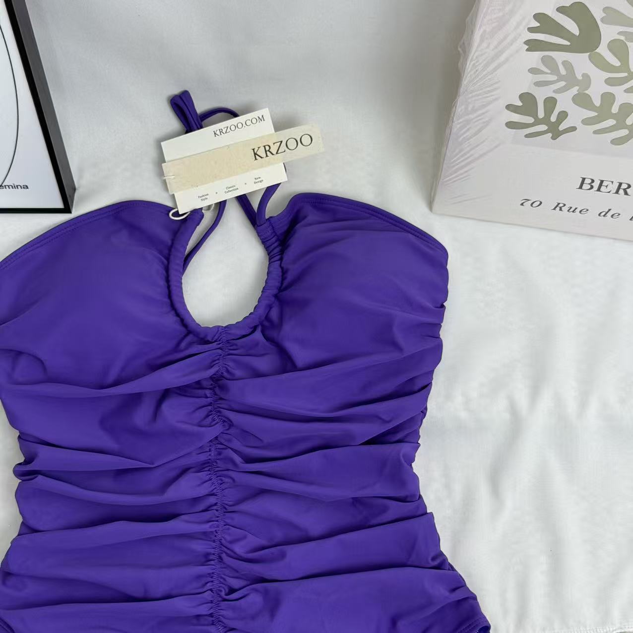 Solid-Color Ruched One-Piece Swimsuit