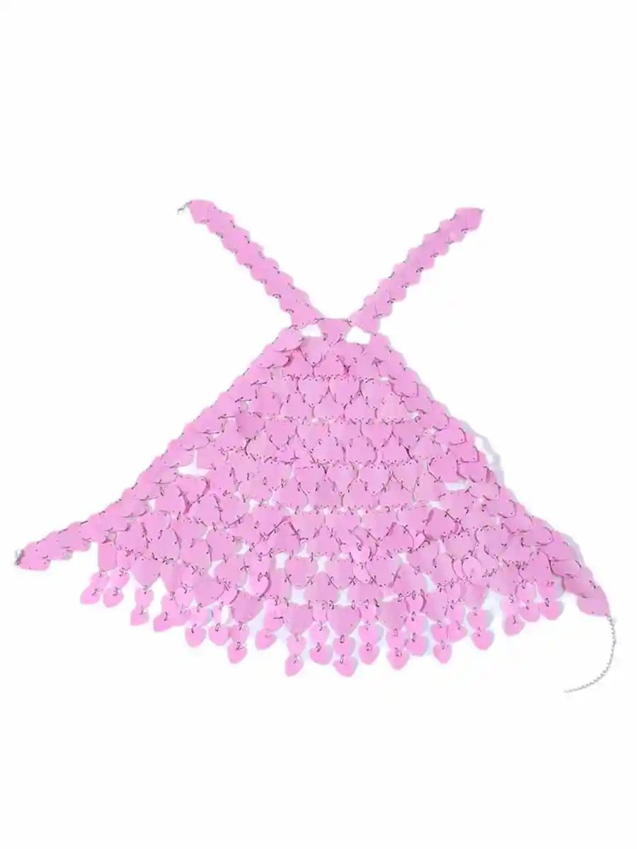 Acrylic Heart-shaped Pink Sequin Tank Top