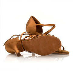 Women's Brown Satin Customized Heel Latin Dance Shoes Dancing Heels