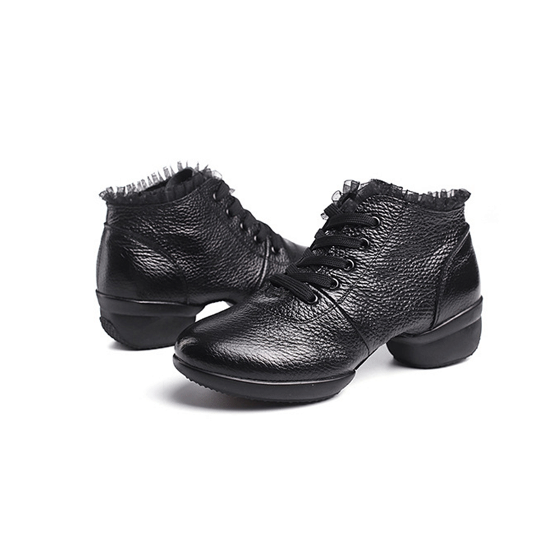 Women's Leather Lace-up 4cm Heel Dance Sneakers Practice Dance Shoes JazDance