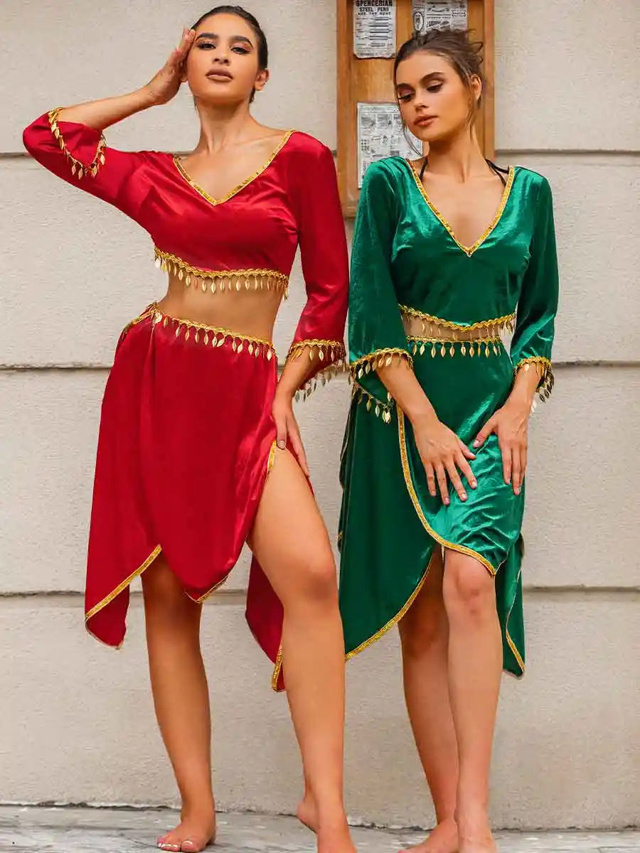 Sequin Two Piece Outfit - Cropped Top + Skirt