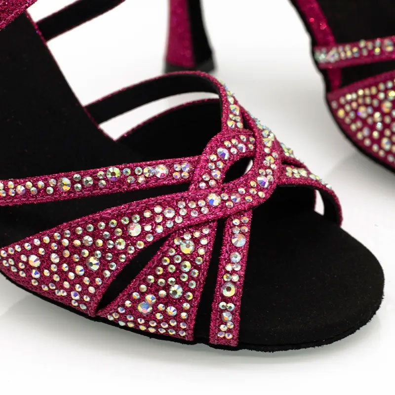 Women's Purple 10cm Heel Open Toe Strappy Dance Heels with Crystals