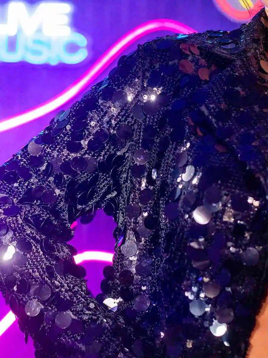 Black Sequin Lapel Women's Jacket