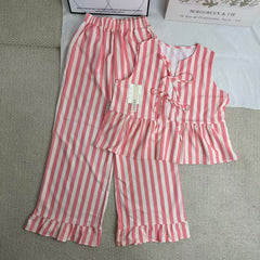 V-neck striped lace-up pants casual suit