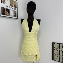 Deep V Vest Slit Dress