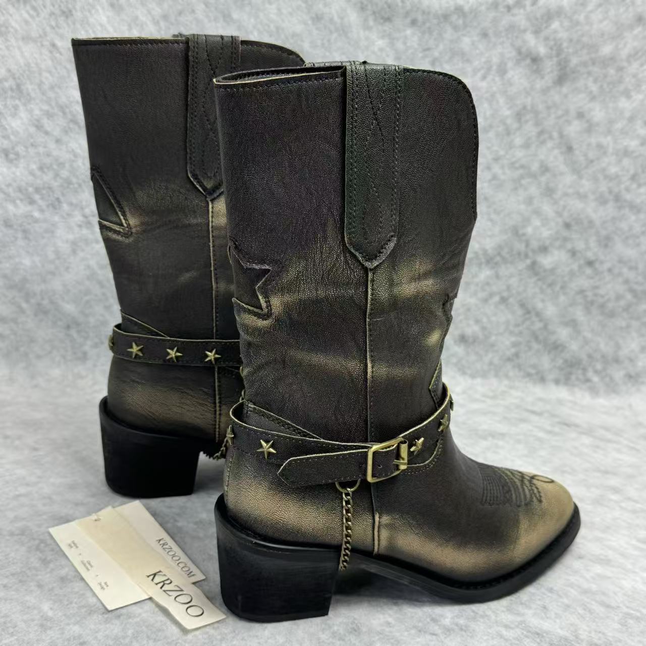 Painted and distressed western cowboy boots