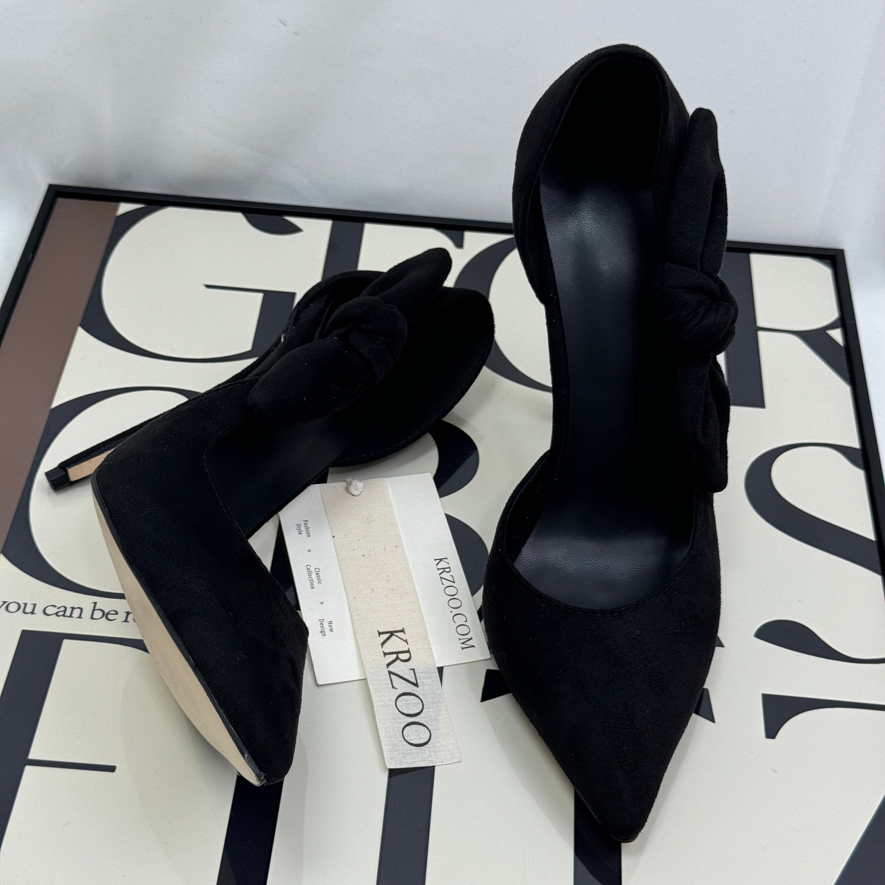 Velvet-patterned bow-top shoes