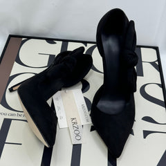 Velvet-patterned bow-top shoes