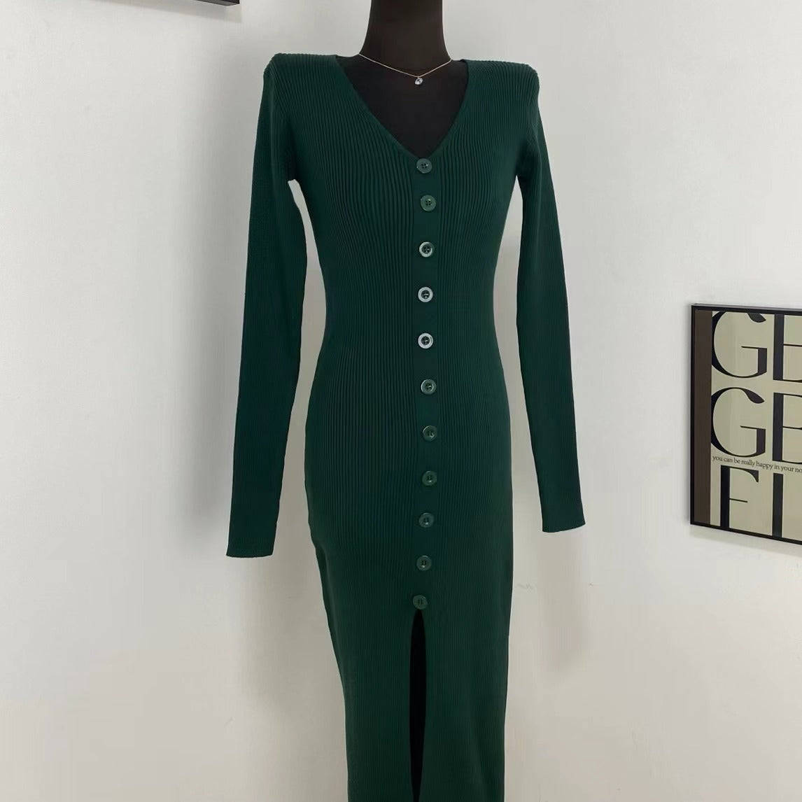 Elegant Single-Breasted Knit Dress