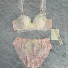 Sunflower embroidery gathered bra set