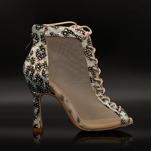 Women's Satin Rhinestone Customized Heel Dance Boots Salsa Shoes Ballroom Dance Shoes