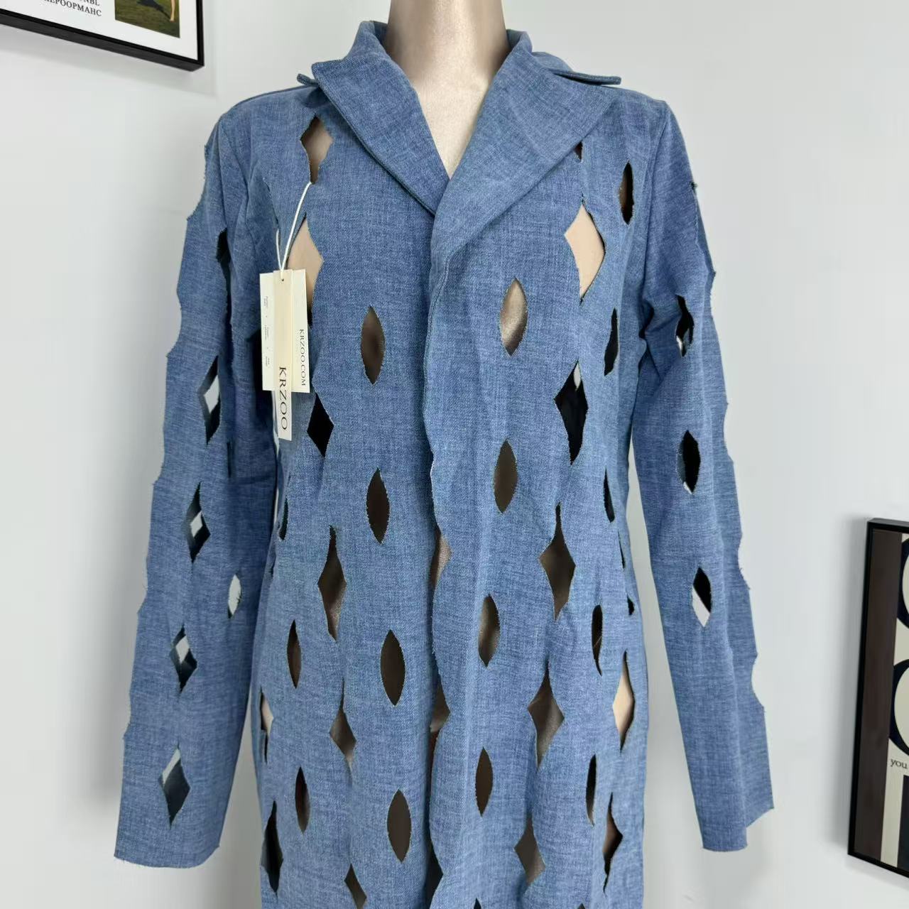 Street-Style Cutout Long-Sleeve Trench Coat