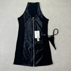 Leather trimmed bra with zipper shaping dress