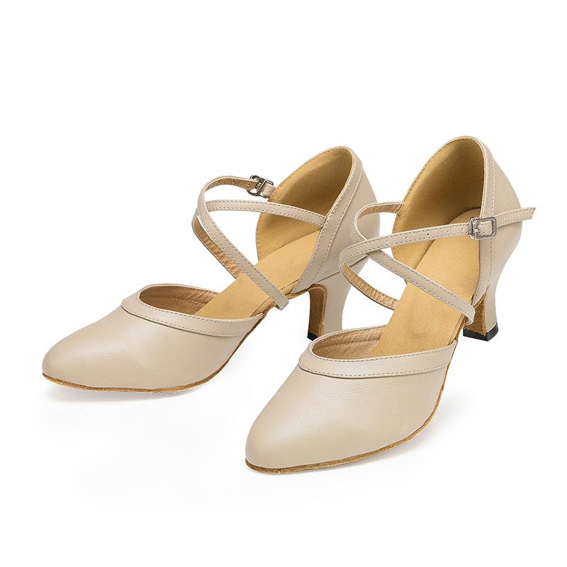 Women's Apricot Real Leather Customized Heel Ballroom Dance Shoes Character Shoes