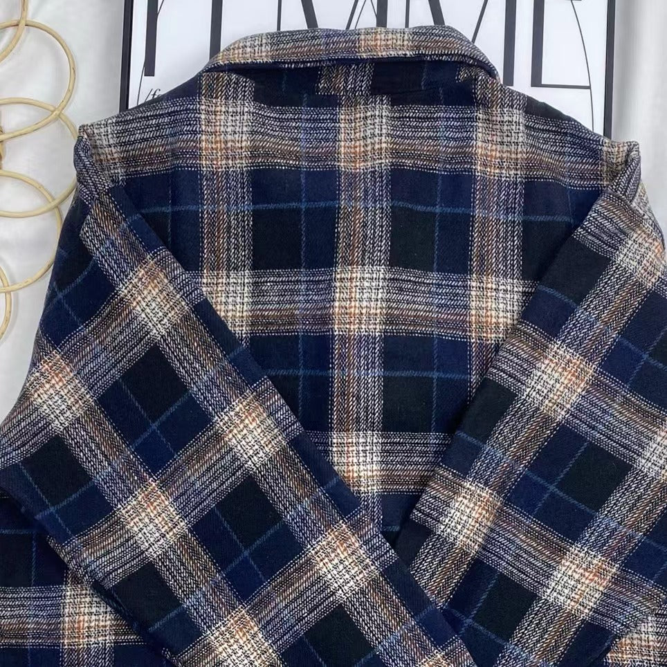 Japanese Retro Woolen Plaid Shirt