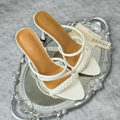 Toe-up knitted low-heeled high-heeled shoes