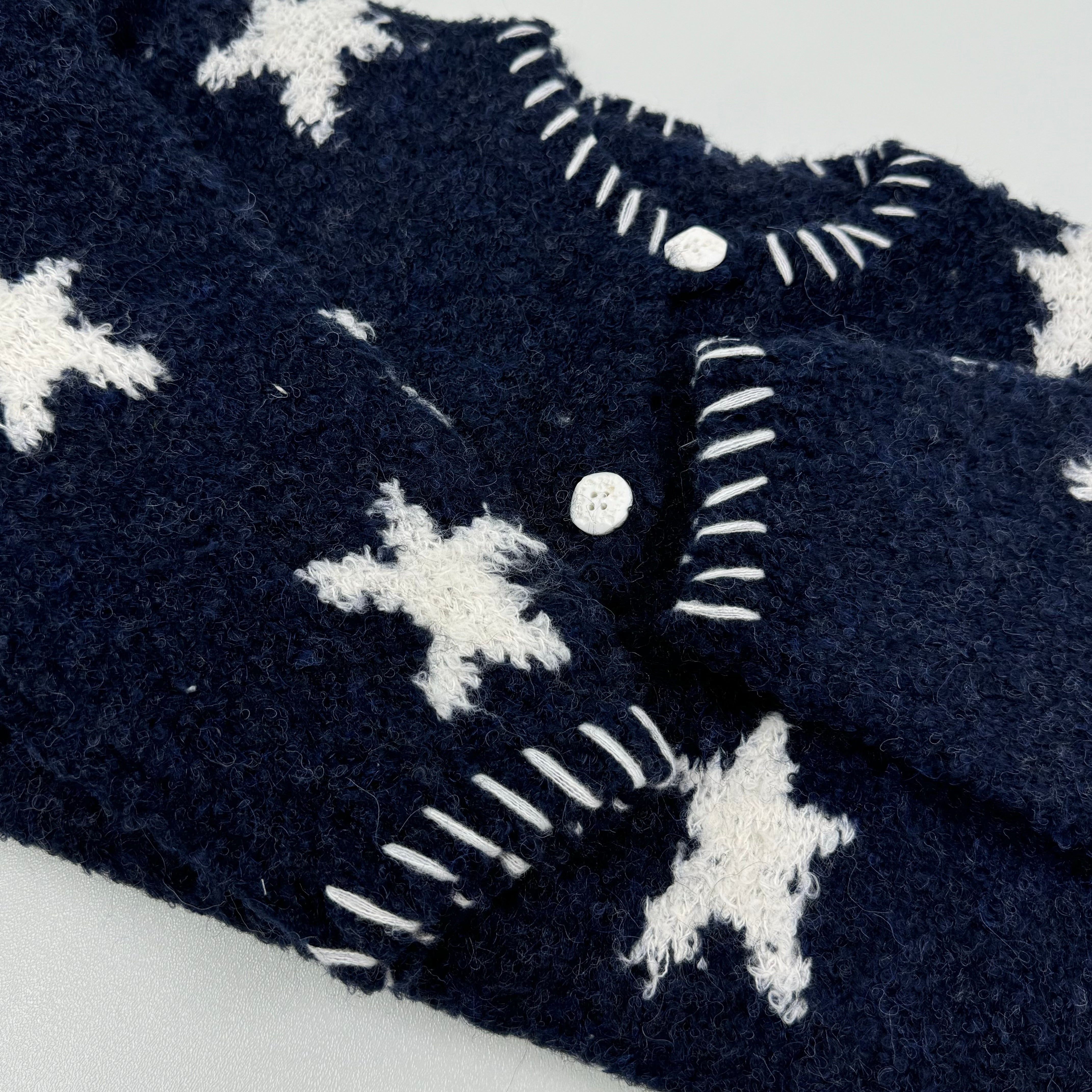 Dark blue star-patterned knitted sweater coat