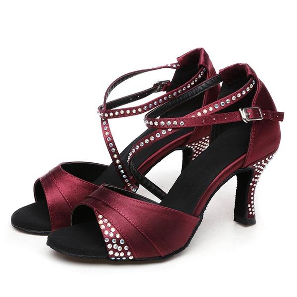 Women's Satin Customized Heel Latin Shoes Ballroom Dance Shoes