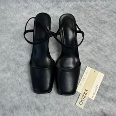 Square-toe loafers with thick heels