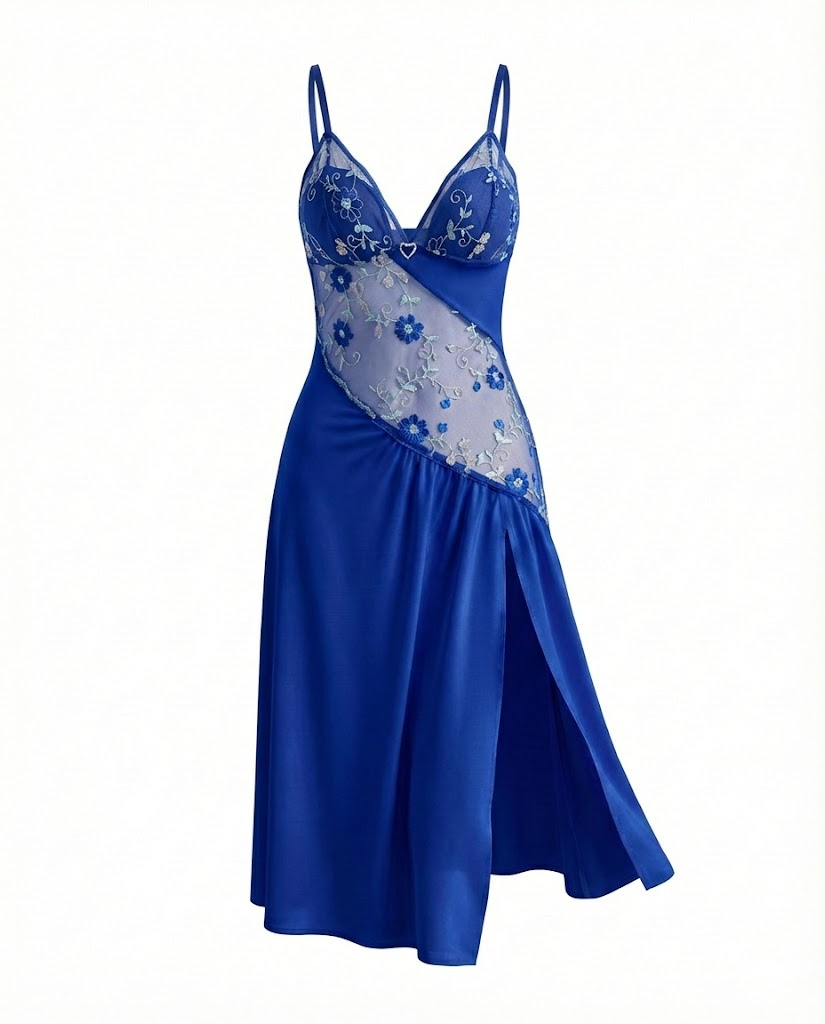 Sexy Sheer Mesh Nightgown â€?Floral Embroidery Babydoll