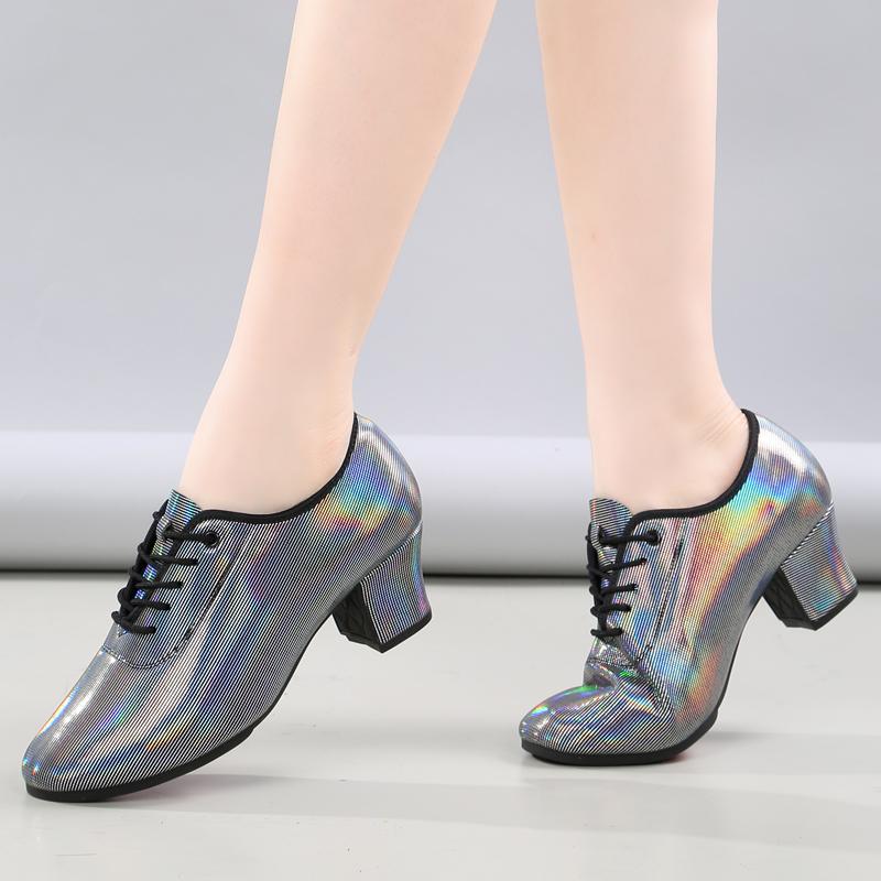 Women's Gray Real Leather 3cm/5cm Teaching & Practice Shoes Ballroom Dance Shoes