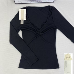 Ruffled knot V-neck base shirt