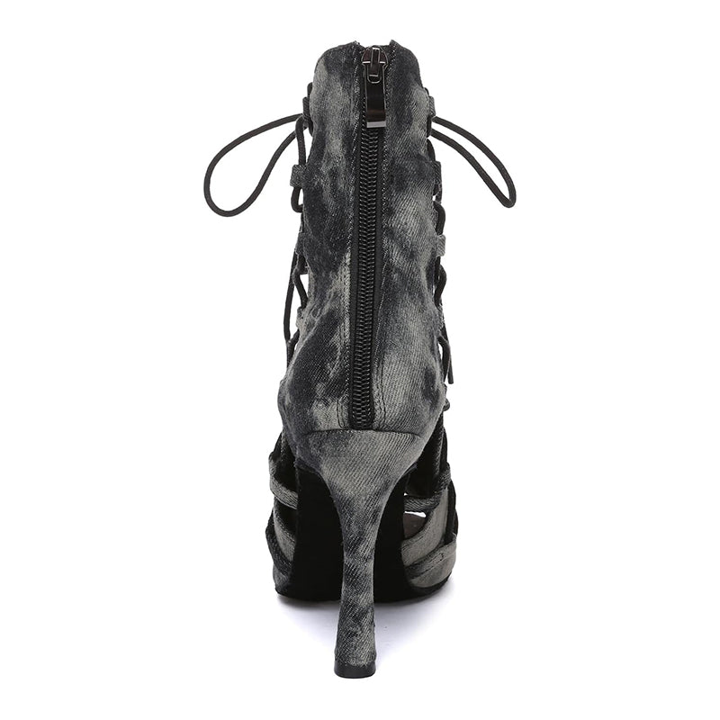 Women's Denim Customized Heel Dance Boots Salsa JazDance Shoes
