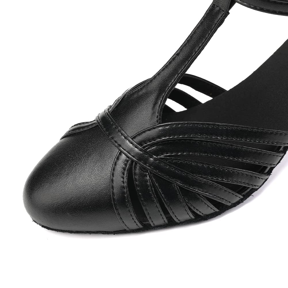 Women's PU Leather Retro Black Customized Heel Ballroom Dance Shoes Character Dance Shoes