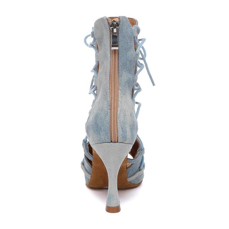 Women's Denim Customized Heel Dance Boots Salsa JazHeels Dance Shoes