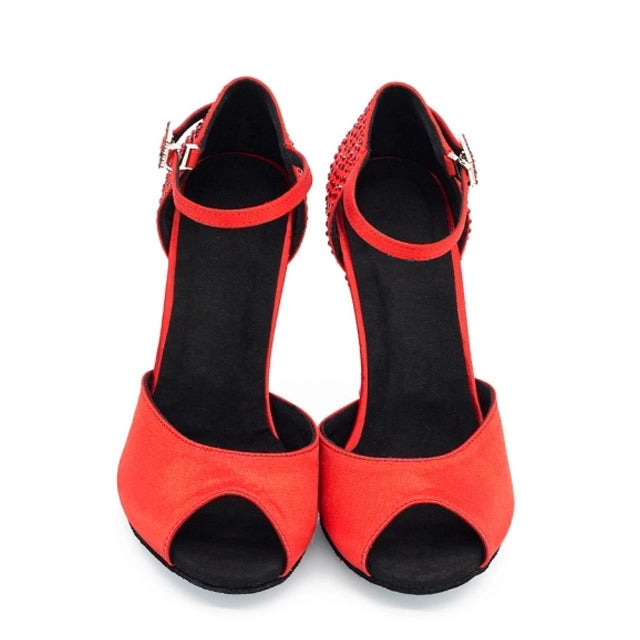 Women's Silk Satin Customized Heel Rhinestone Latin Shoes Salsa Shoes Ballroom Dance Shoes