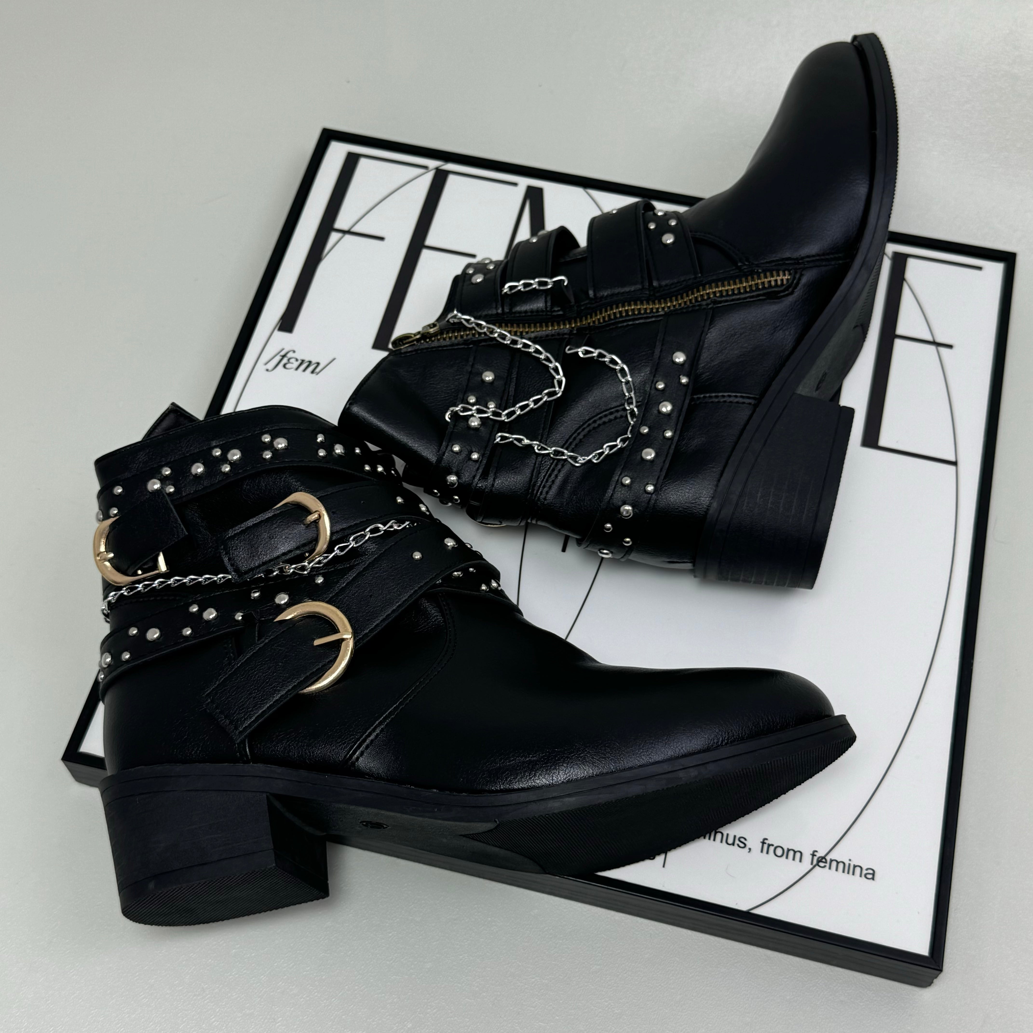 Punk-style rivet mid-calf boots