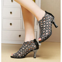 Women's Satin Rhinestone Customized Heels Dance Boots Salsa Dancing Shoes