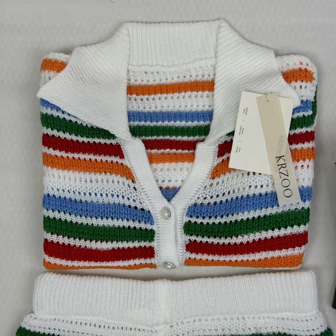Knitted color-block short-sleeved shorts set